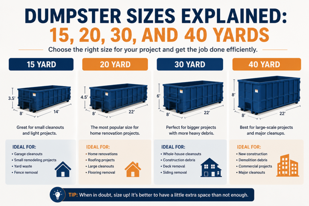 Dumpster sizes explained infographic